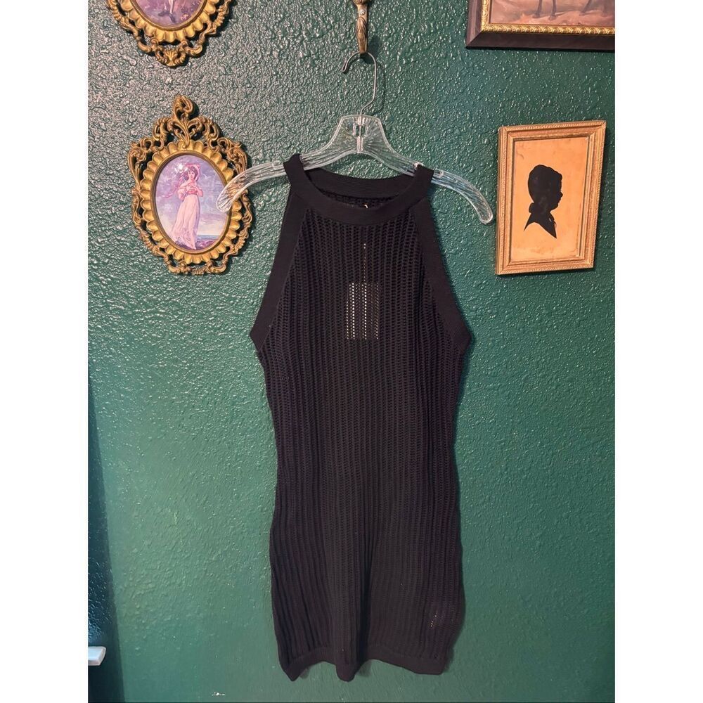 Quince NWT Black Open Knit 100% Organic Cotton Black Cover Up Dress Sz XS